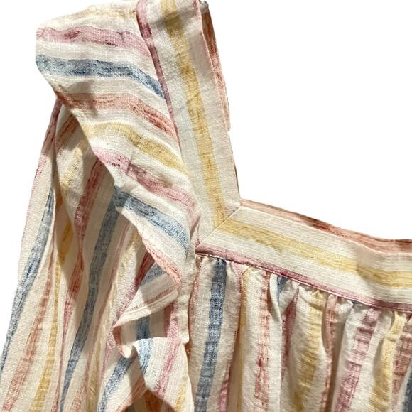 Chaps Small Ruffle Front Blouse Stripe Long Sleeve Square Neck Cotton Blend - Picture 4 of 10